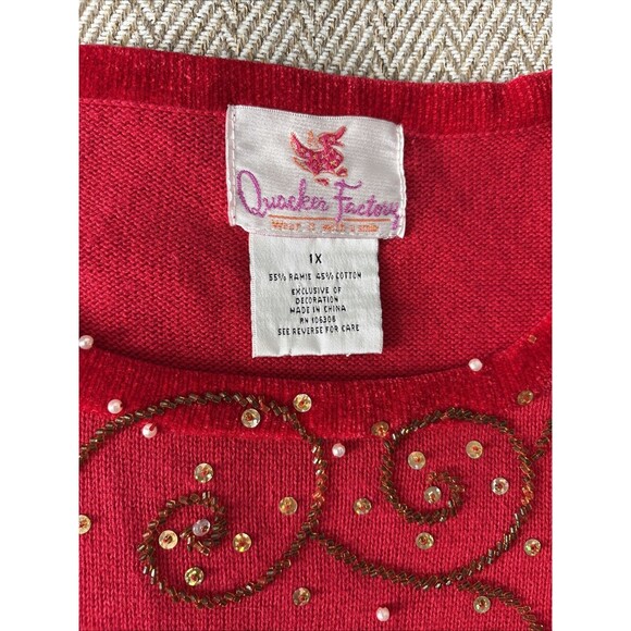 Quacker Factory Red Sequin Gold Reindeer Size Large Christmas Holiday - Picture 3 of 4